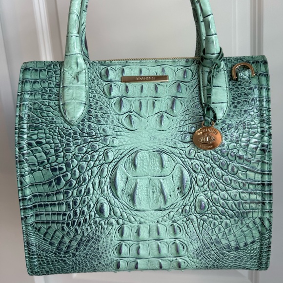 Brahmin Small Caroline Satchel Biscay Blue Green Melbourne Leather